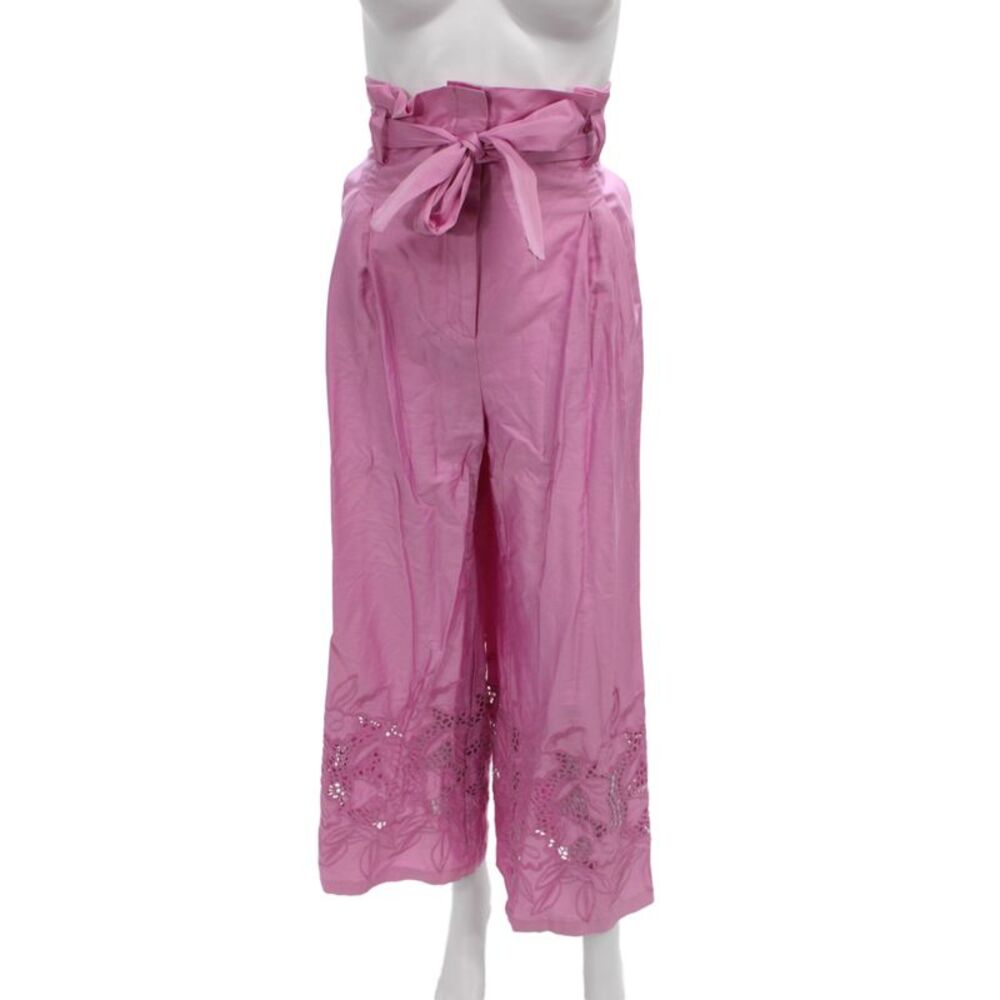 Exquise Womens Cropped Floral Pink Cotton Tie Pants Size M